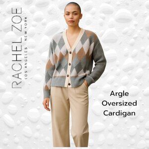 RACHEL ZOE Argyle Oversized Cardigan, XL -  NWT